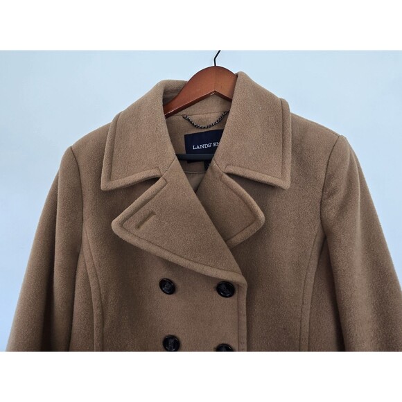Lands End Coat Womens M Double Breasted Brown Wool Blend Winter Old Money Classy - Picture 2 of 9